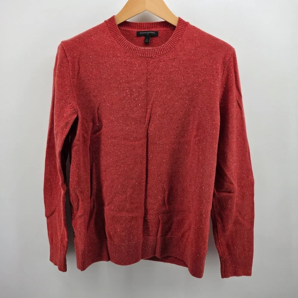 Banana Republic Mens Large Red Donegal Fleck Cotton Wool Blend Crew Neck Sweater